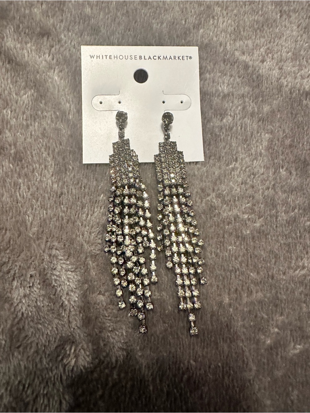 White House Black Market Silver Rhinestone Fringe Statement Earrings